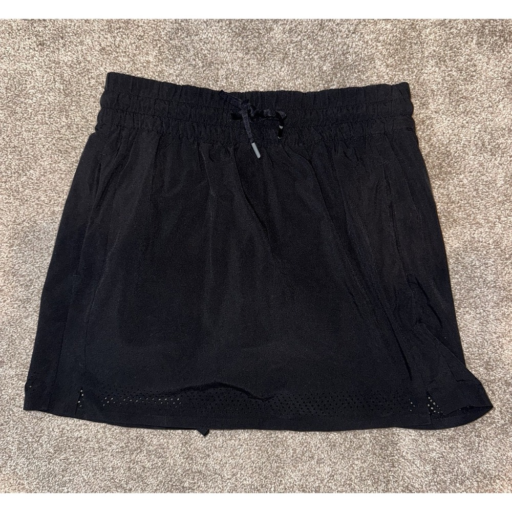 Athleta Black Activewear‎ Skort Size 6 Laser Cut Hem Drawstring Waist Pocketed